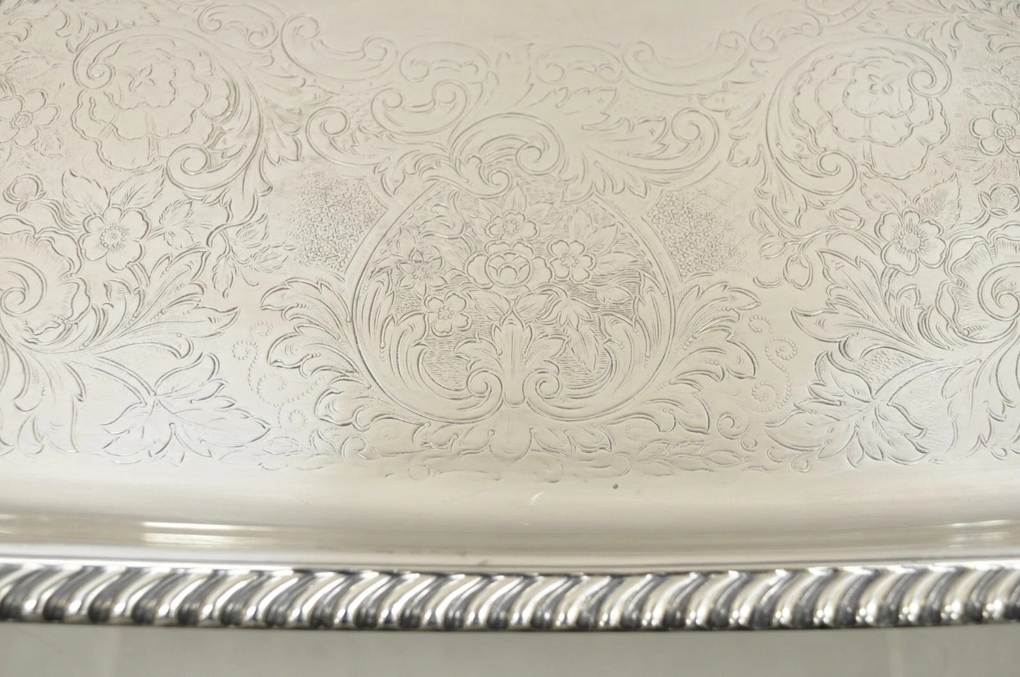 Vintage Victorian EPC Silver Plated Etched Twin Handle Serving Platter Bar Tray