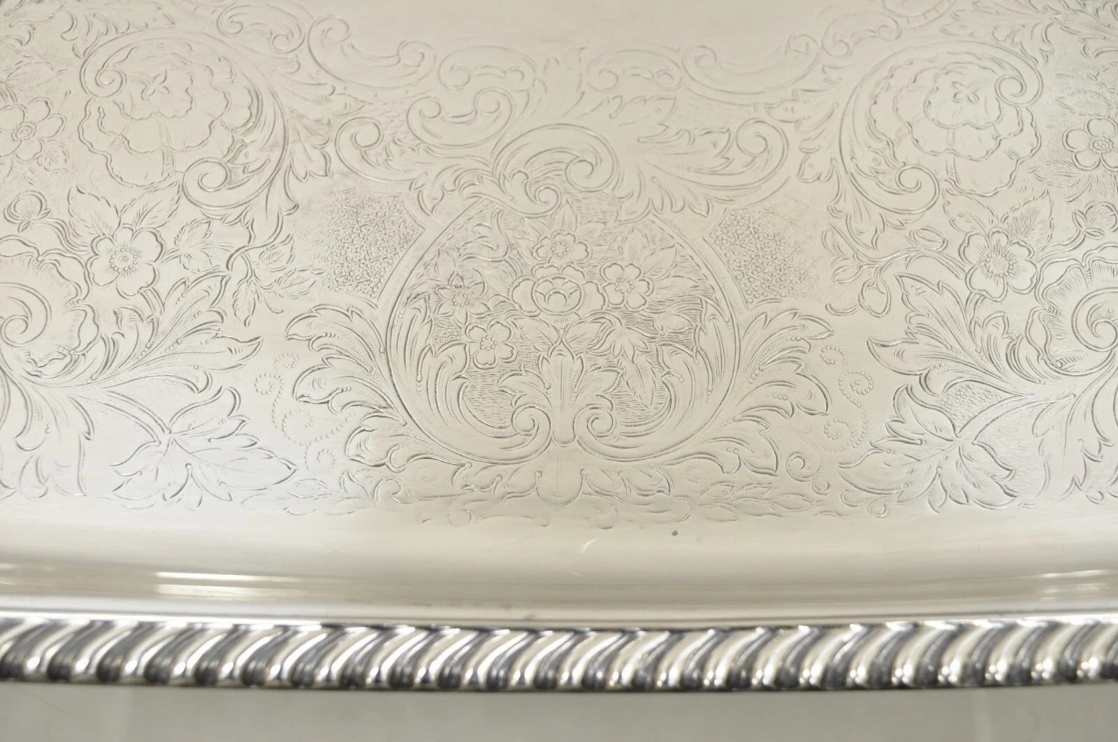 Vintage Victorian EPC Silver Plated Etched Twin Handle Serving Platter Bar Tray