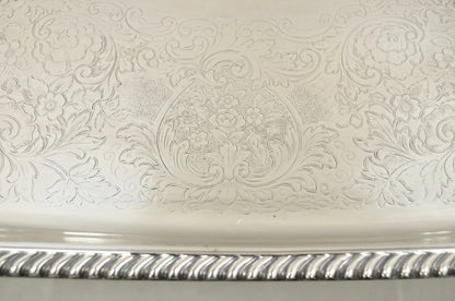 Vintage Victorian EPC Silver Plated Etched Twin Handle Serving Platter Bar Tray