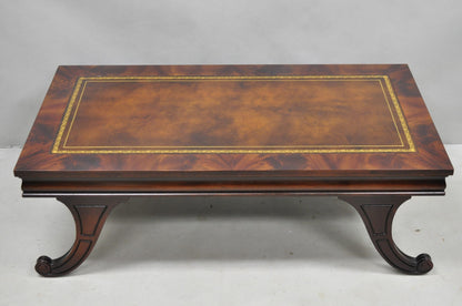 Vintage French Regency Mahogany Leather Top Saber Leg Coffee Table attr Weiman