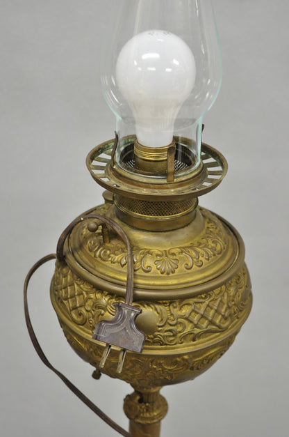 Antique Victorian Ornate Brass Converted Oil Lamp Piano Parlor Table Floor Lamp