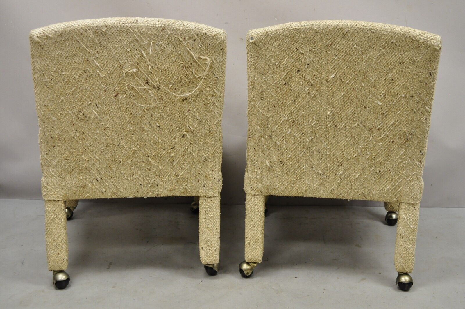 Pair Vintage Bassett Furniture Fully Upholstered Parson Style Club Lounge Chairs
