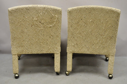 Pair Vintage Bassett Furniture Fully Upholstered Parson Style Club Lounge Chairs