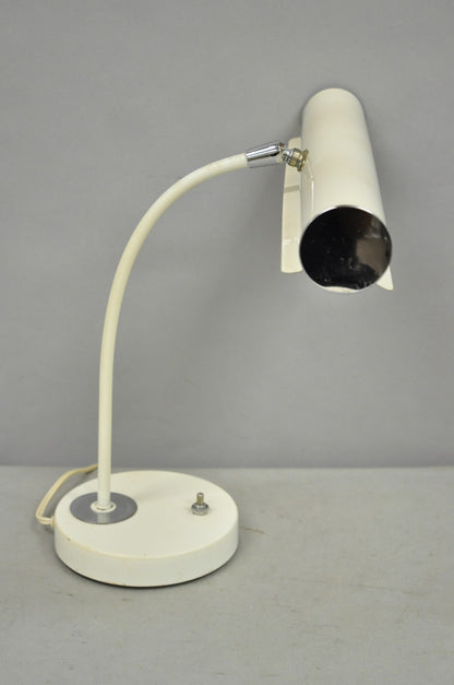 Vintage Mid Century Modern White Enamel Metal Arch Desk Lamp w/ Chrome Accents