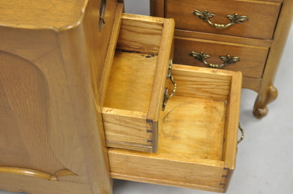 Vintage French Country Provincial Walnut Nightstand Bedside Table w/ Cubby, Pair