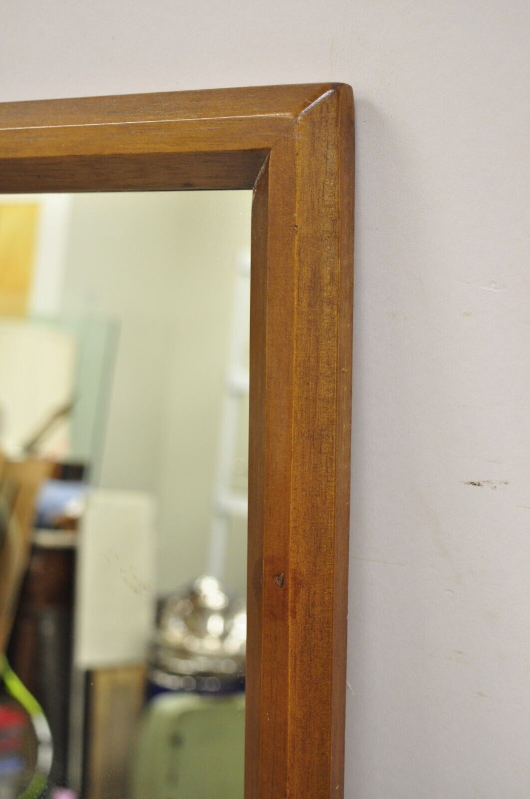 Vintage Mid Century Sculpted Walnut Wooden Rectangular Large Wall Mirror