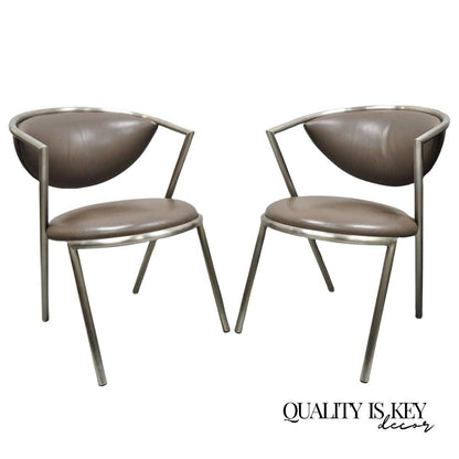 Vintage Brueton Mid Century Modern Tubular Steel Cat Eye Chairs - a Pair