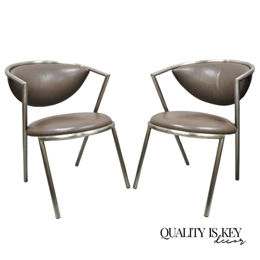 Vintage Brueton Mid Century Modern Tubular Steel Cat Eye Chairs - a Pair