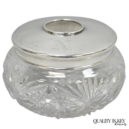 Antique Victorian Sterling Silver Crystal Glass Vanity Hair Receiver "N" Mono