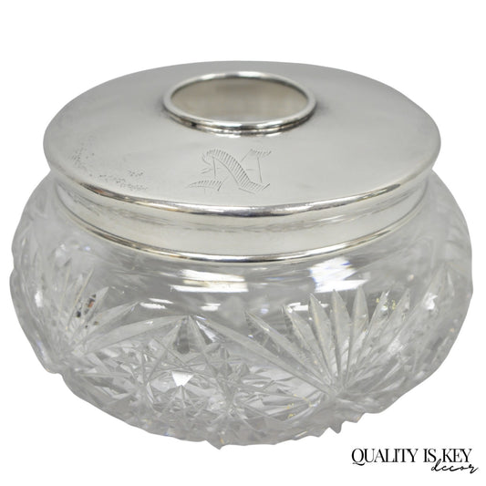 Antique Victorian Sterling Silver Crystal Glass Vanity Hair Receiver "N" Mono