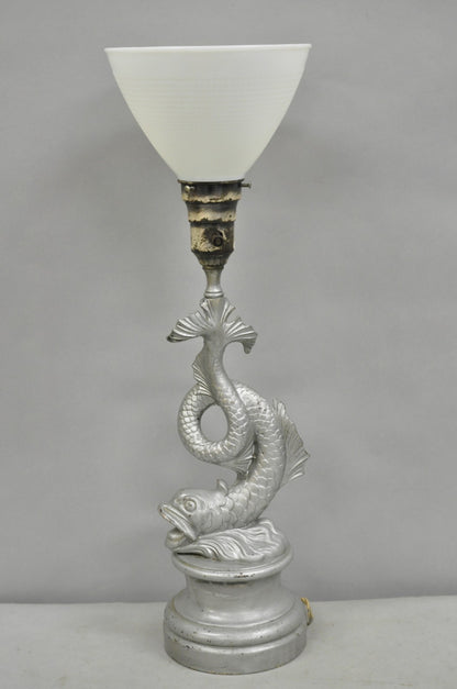 Vintage French Neoclassical Style Figural Gilt Metal Serpent Dolphin Table Lamp