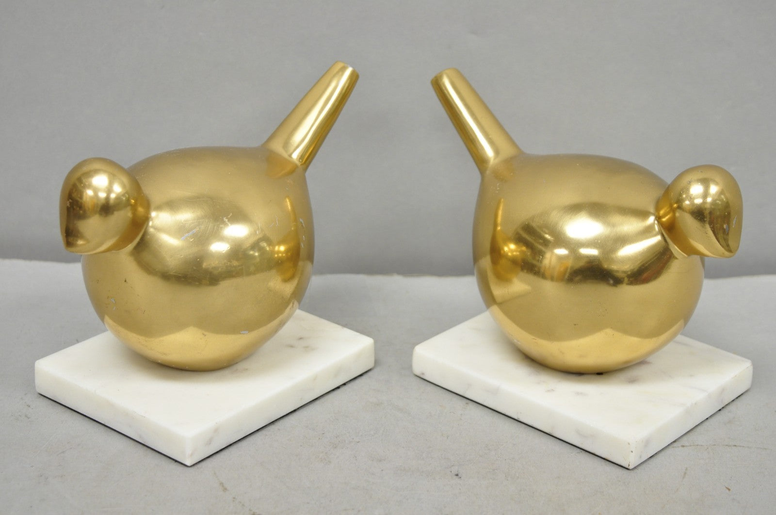 Modern Gold Marble Pheasant Quail Bird Dove Brass Modernist Sculpture - a Pair