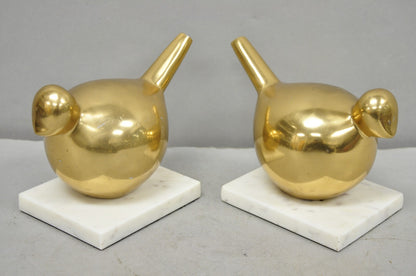 Modern Gold Marble Pheasant Quail Bird Dove Brass Modernist Sculpture - a Pair