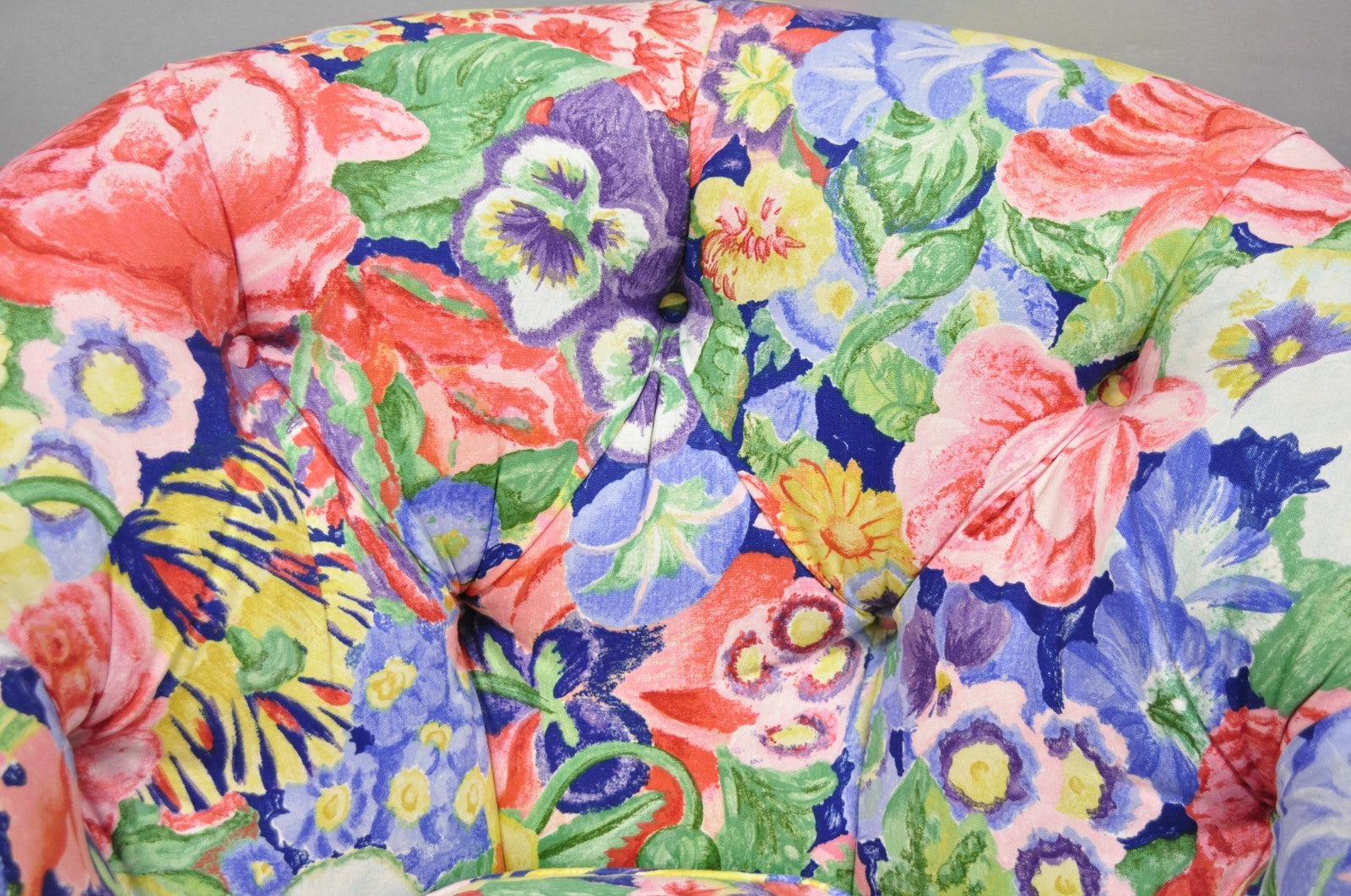 Vintage English Regency Floral Chintz Tufted Rolled Arm Club Lounge Chair - Pair