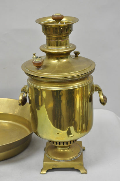 Antique Tula Russian Victorian Brass Samovar Set with Large Basin - 2 Pc Set
