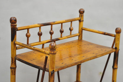 Antique English Victorian Burnt Bamboo Stick & Ball Small Bookcase Curio Shelf