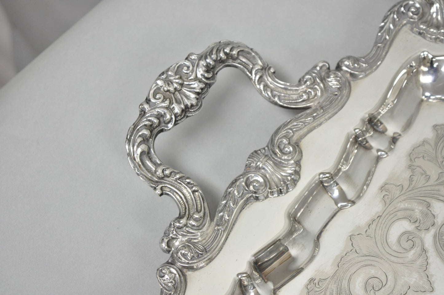 Vintage English Silver Mfg Co Silver Plated Footed Serving Platter Bar Tray