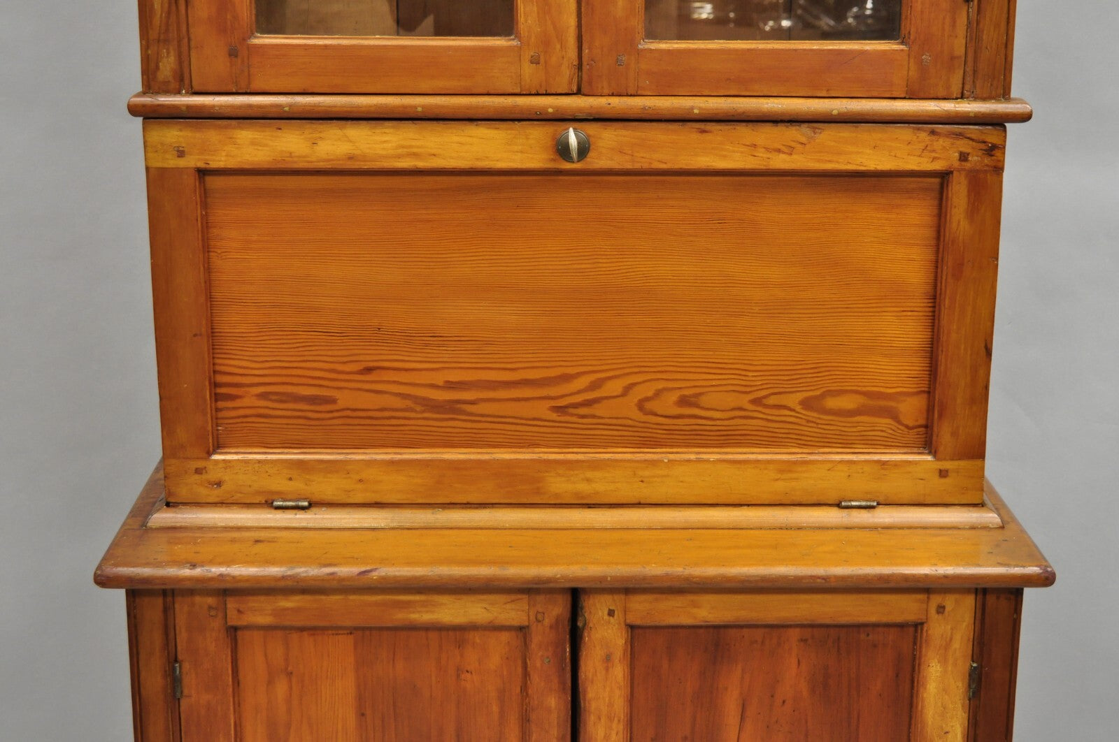 Antique Primitive Country Farmhouse Pine Wood Secretary Bookcase Cupboard