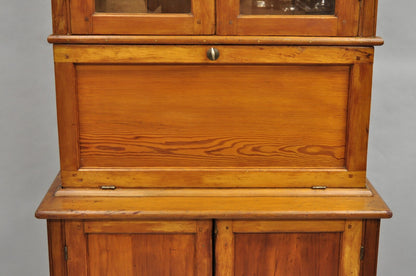 Antique Primitive Country Farmhouse Pine Wood Secretary Bookcase Cupboard