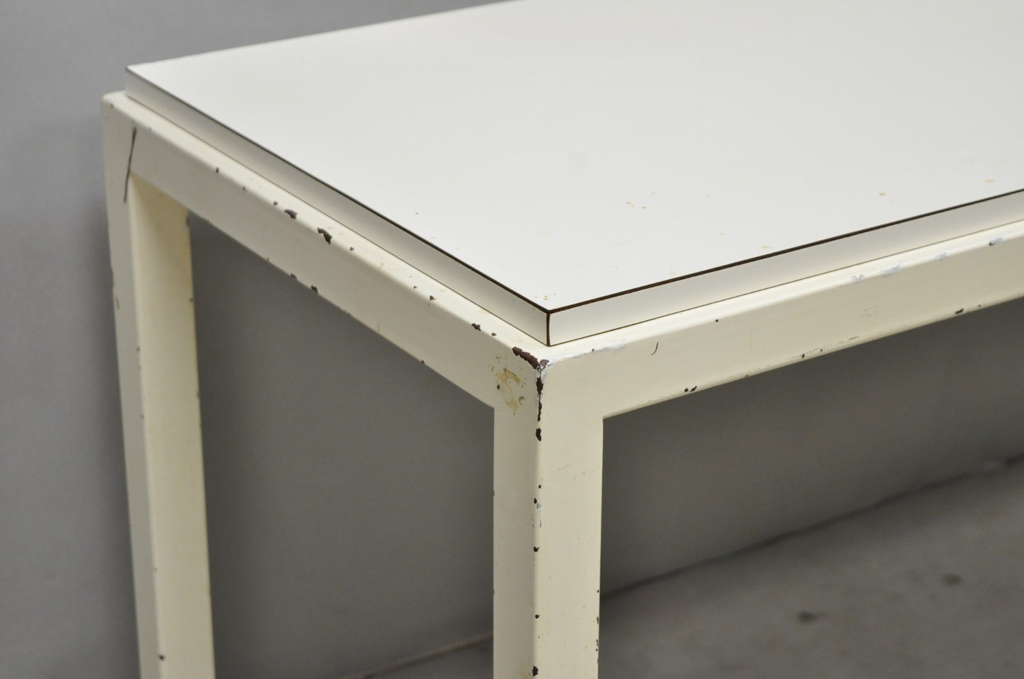 Vintage Mid Century Modern Steel Metal White Laminate Top Coffee Table Bench