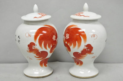 Vintage Chinese Hand Painted Foo Dog Porcelain Covered Ginger Jar - a Pair