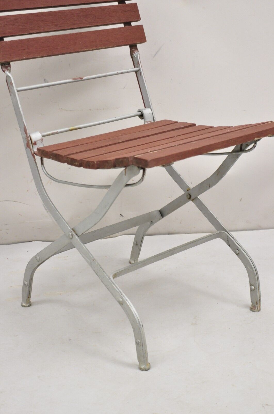 French Country Style Wood Slat Iron Frame Folding Garden Chairs - Set of 4