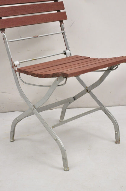 French Country Style Wood Slat Iron Frame Folding Garden Chairs - Set of 4