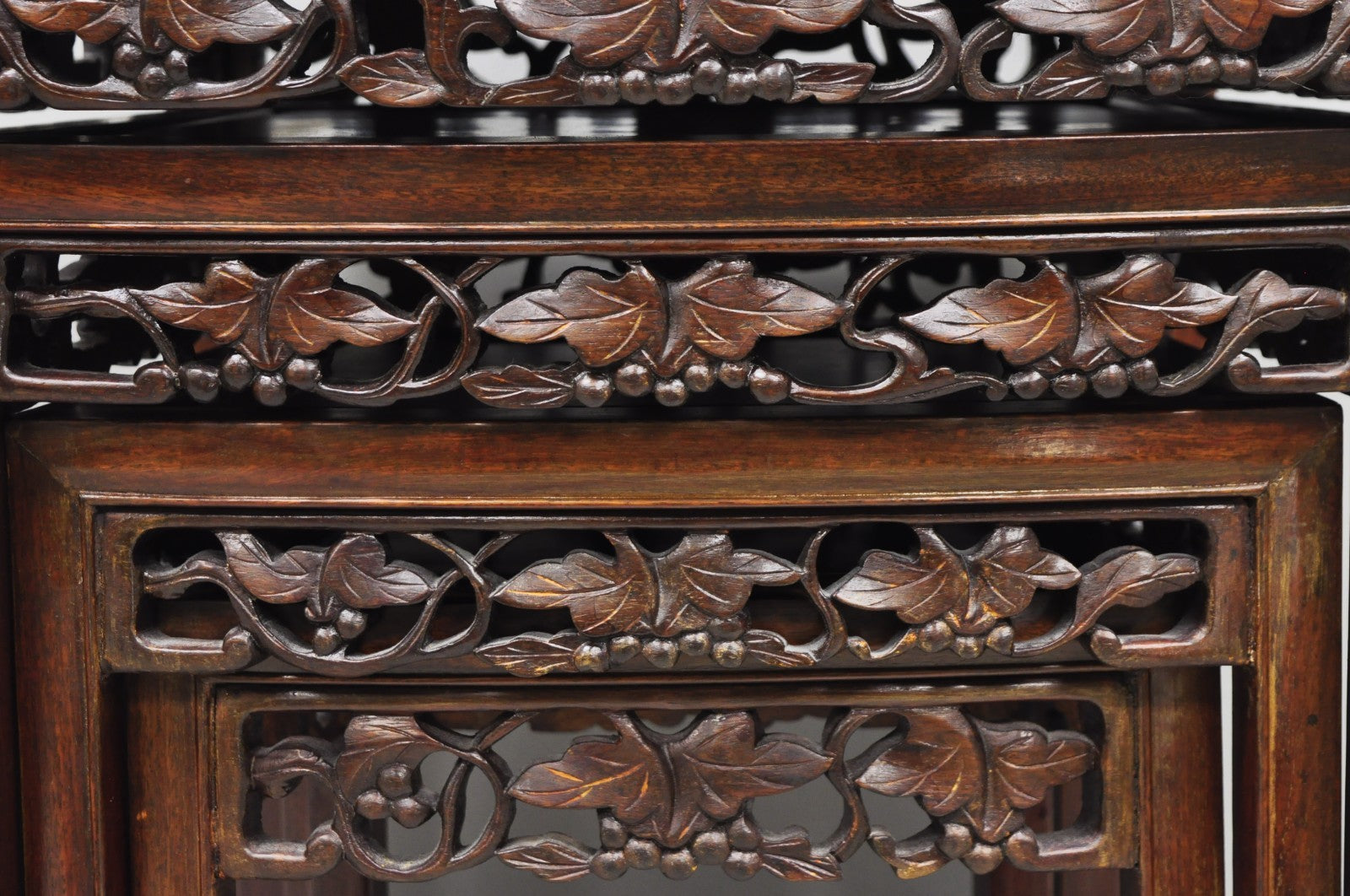 Vintage Chinese Carved Hardwood Curved Frame Nesting Side Tables - Set of 4