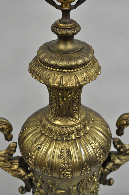 Antique Italian Renaissance Gold Bronze Figural Twin Handle Urn Large Table Lamp