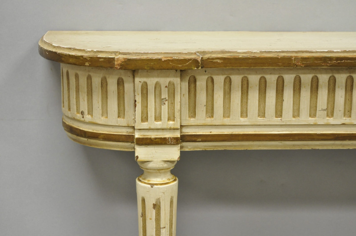 Vintage French Provincial Louis XVI Distress Cream Painted Wall Console Table