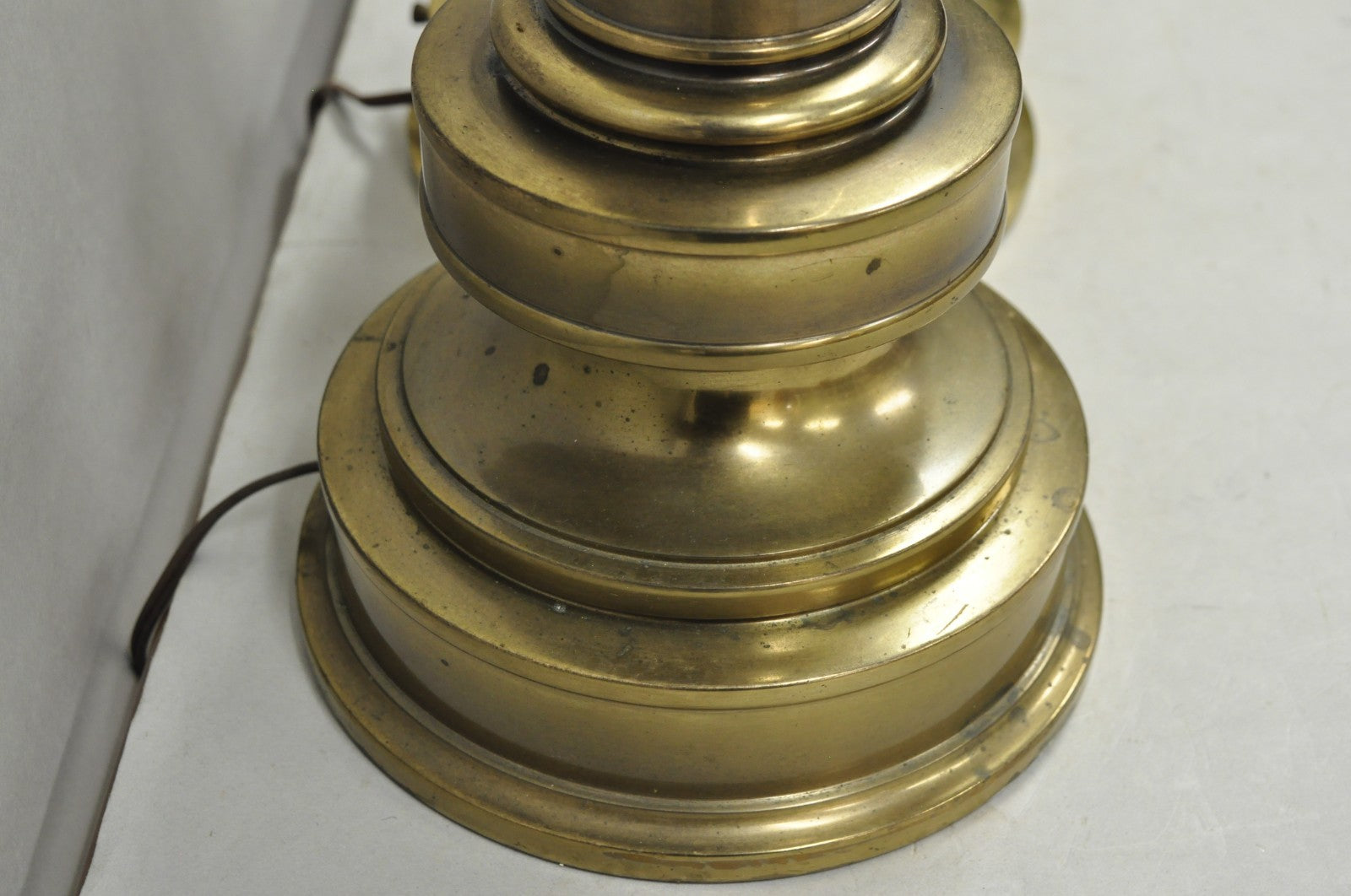 Vintage Stiffel Neoclassical Brass Cannonball Column Table Lamps - a Pair