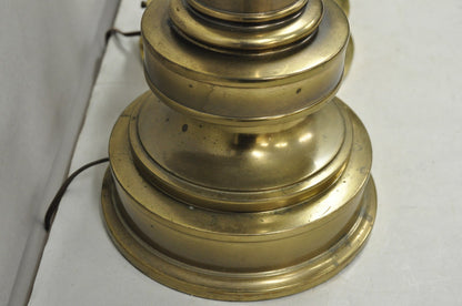 Vintage Stiffel Neoclassical Brass Cannonball Column Table Lamps - a Pair