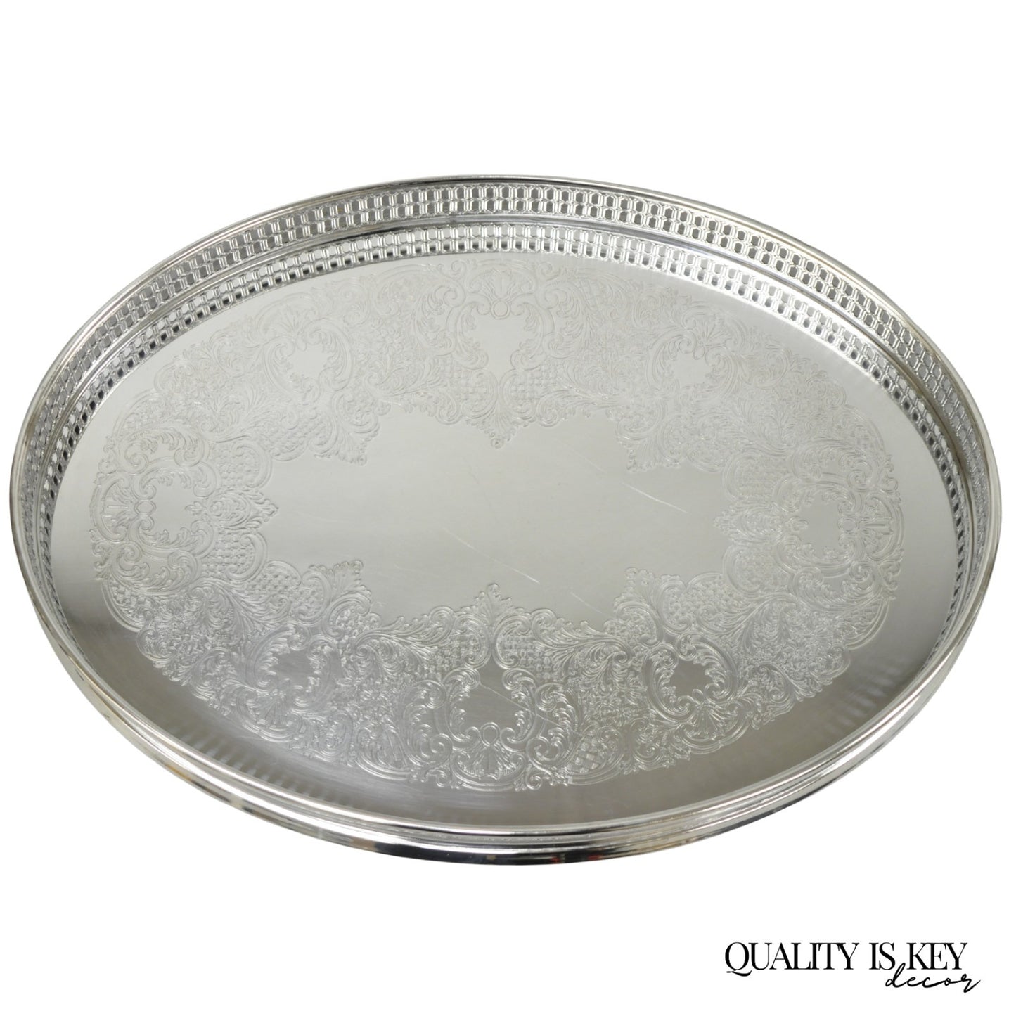 Vintage William Adams WA Italy Silver Plated Oval Raised Gallery Bar Tray