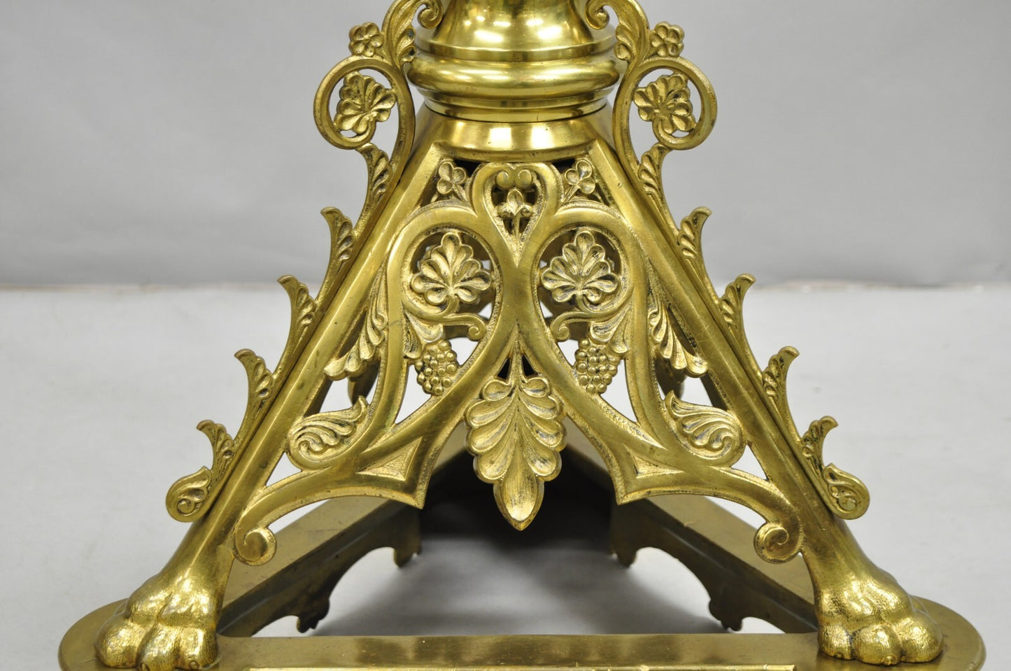 French Empire Renaissance Bronze Paw Foot Pedestal Base Round Glass Coffee Table