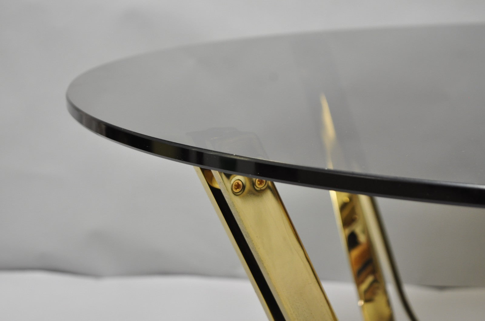 Tri-Mark Mid Century Modern Brass Plated Steel Smoked Glass Arch Coffee Table