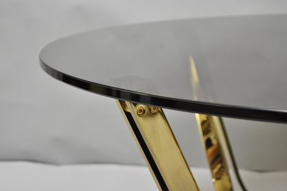Tri-Mark Mid Century Modern Brass Plated Steel Smoked Glass Arch Coffee Table