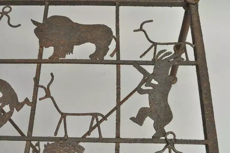 Native American Glyph Figures Metal and Glass Square Brutalist Coffee Table
