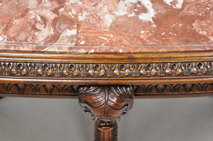 Antique Grosfeld House French Regency Plume Carved Mahogany Marble Coffee Table