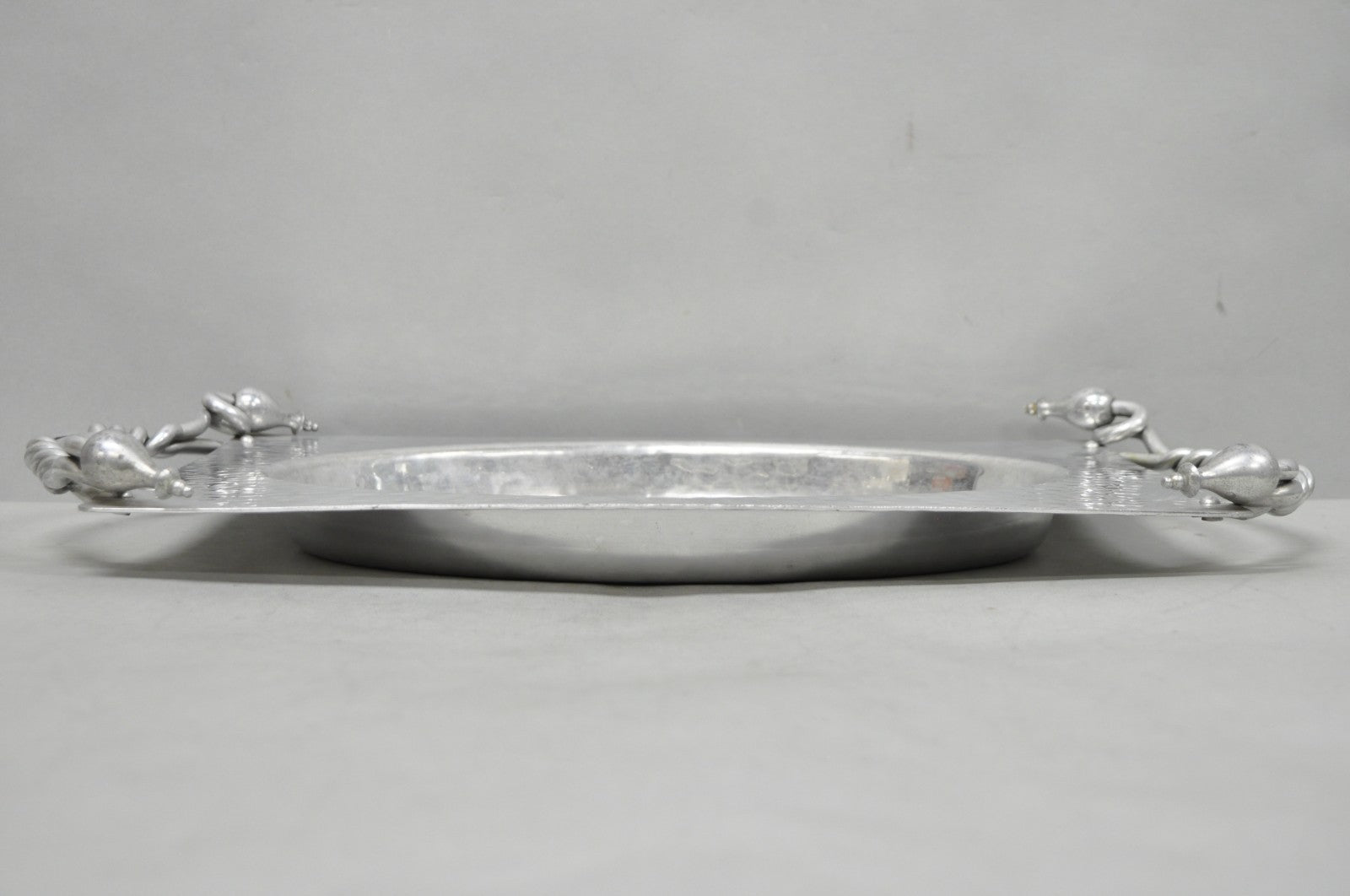 Vintage Buenilum Art Nouveau Hand Hammered Aluminum Serving Tray w Tulip Handles