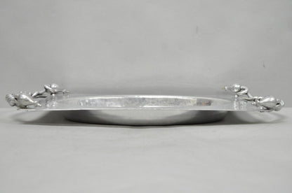 Vintage Buenilum Art Nouveau Hand Hammered Aluminum Serving Tray w Tulip Handles
