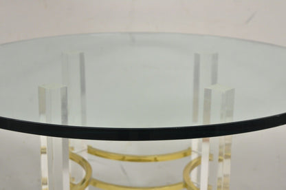 Mid Century Modern Charles Hollis Jones Style Lucite Brass Round Side Table
