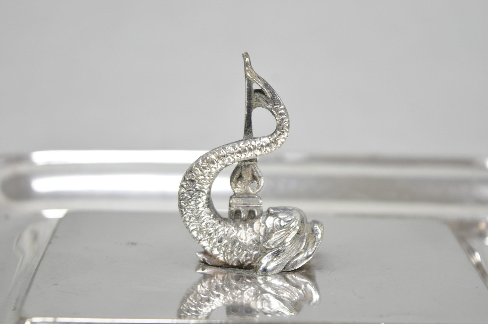 Antique English Regency Silver Plated Serpent Dolphin Desk Dish Note Holder