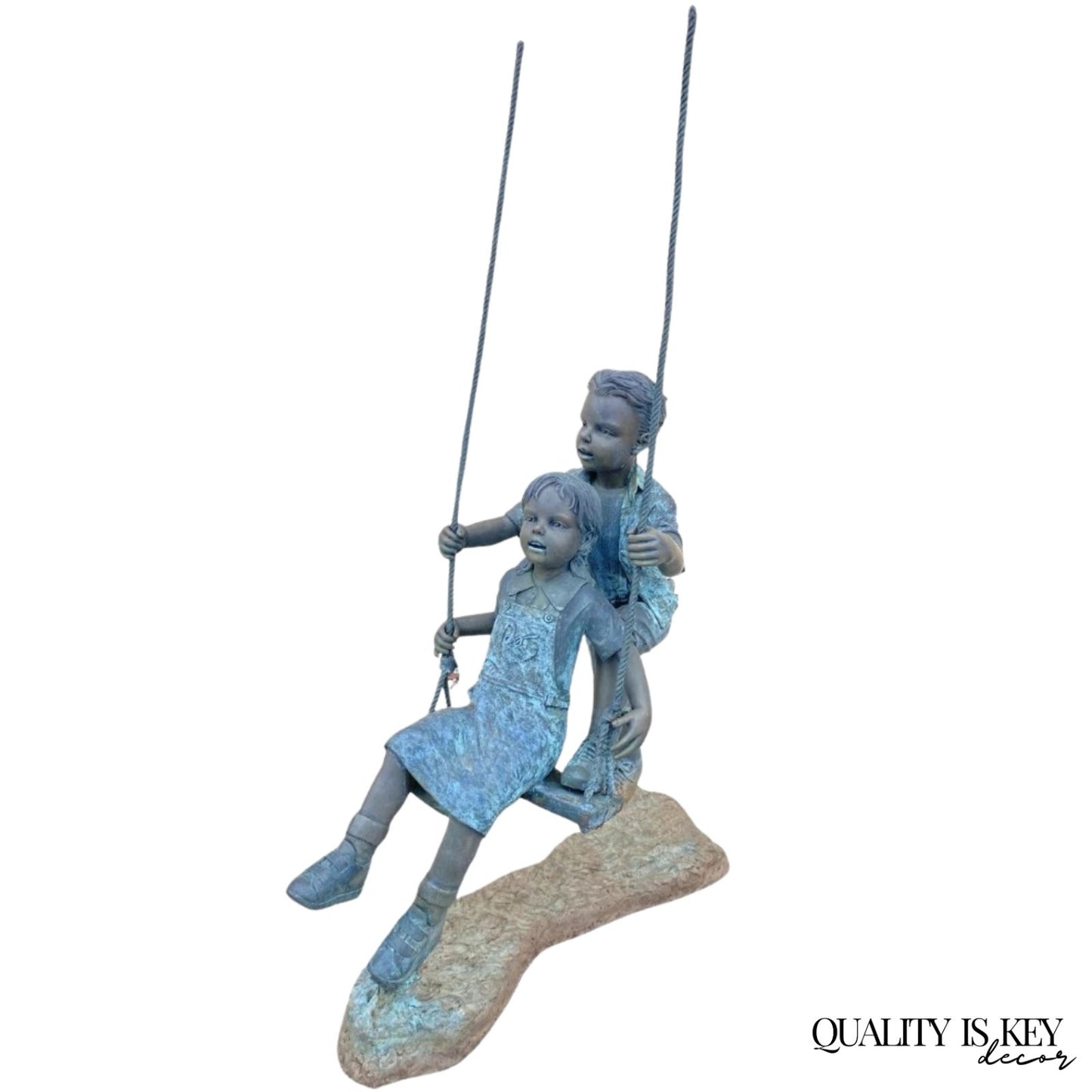 Large Bronze Boy and Girl Children Swinging Garden Outdoor Statue Sculpture