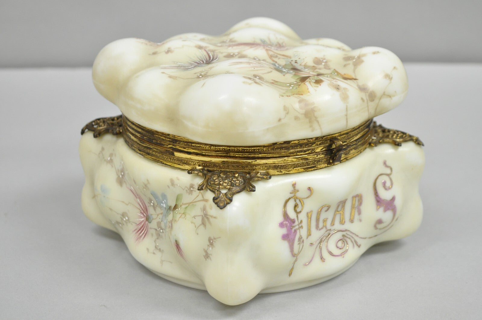 Antique Victorian C.F. Monroe Wavecrest Art Nouveau Cigars Humidor Glass Jar Box