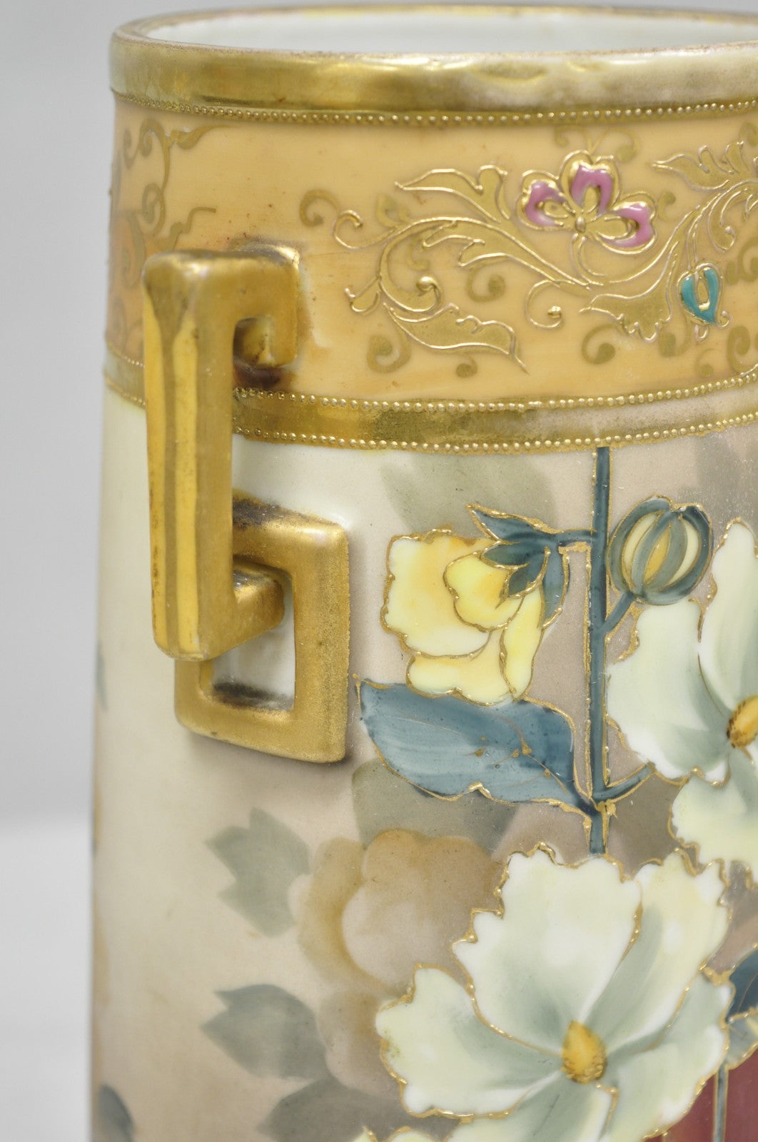 Antique Nippon Noritake Hand Painted Art Nouveau Porcelain Footed Round Vase