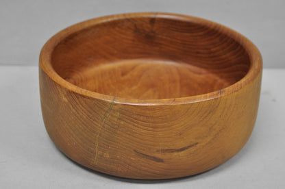 Vintage Mid Century Danish Modern Carved Teak Wood Round Salad Fruit Bowl (B)