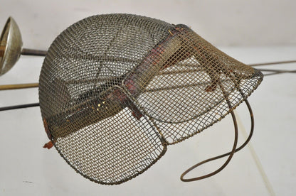 Vintage Metal Fencing Set 3 Swords and Leather Lined Face Mask - 4 Pcs