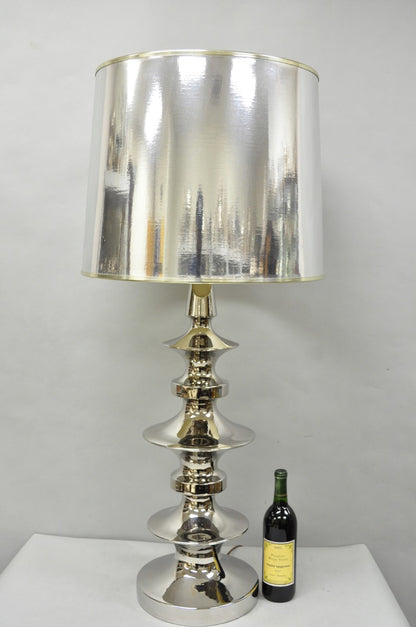 Vintage Italian Mid Century Modern Tall Sculptural Silver Ceramic Table Lamp