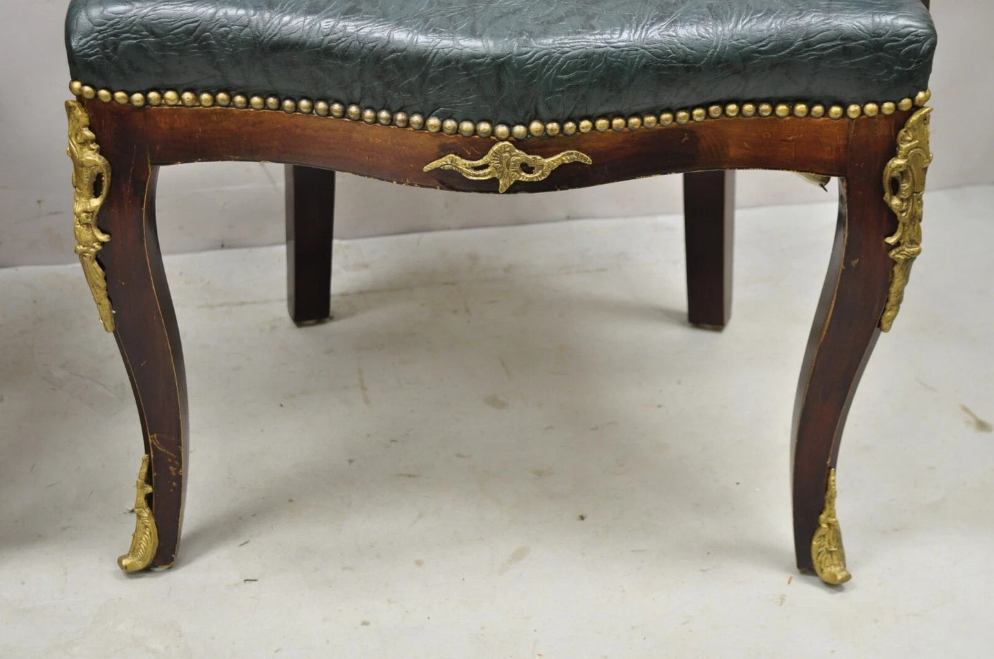 Vintage French Louis XV Style Solid Wood Bronze Ormolu Arm Chairs - a Pair