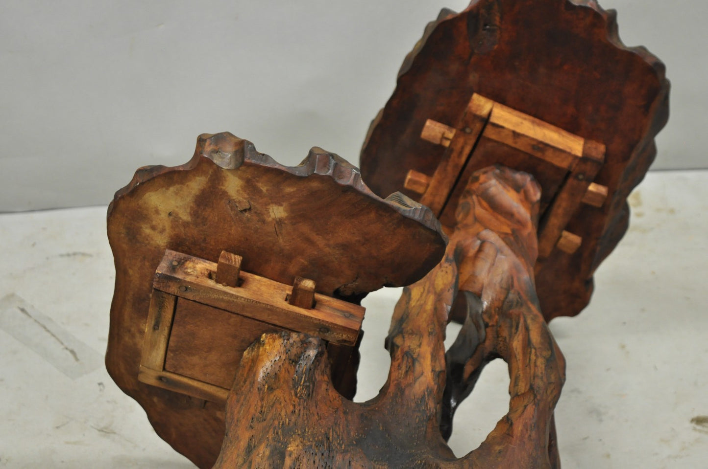 Vintage Mid Century Modern Live Edge 2 Tier Walnut Plant Stand Side Table